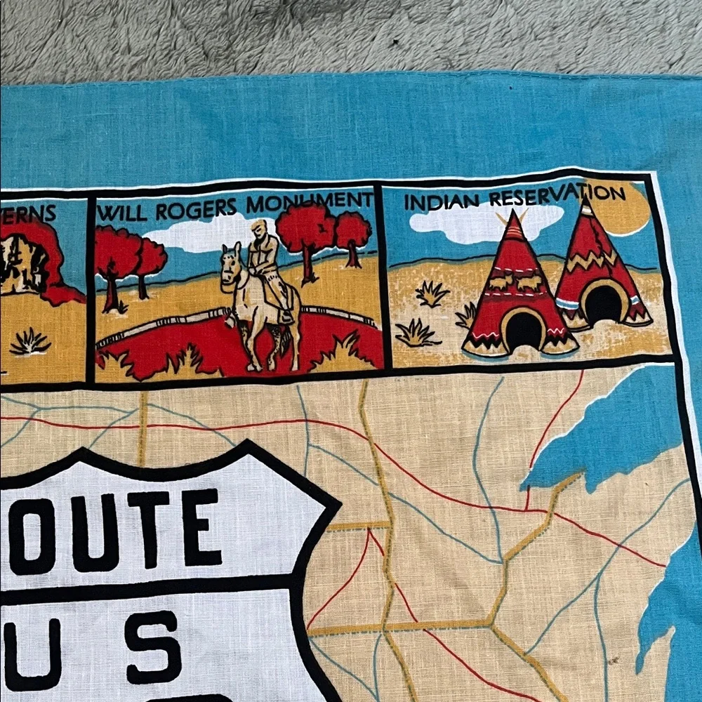 Vintage Route US 66 Map Bandana Scarf - Turquoise - Picture 4 of 11